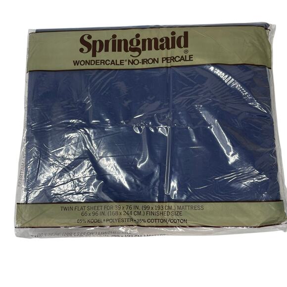 Springmaid Wondercale No-Iron Twin Sheets Navy Pinafore Solids New Old Stock NIP - Picture 3 of 11